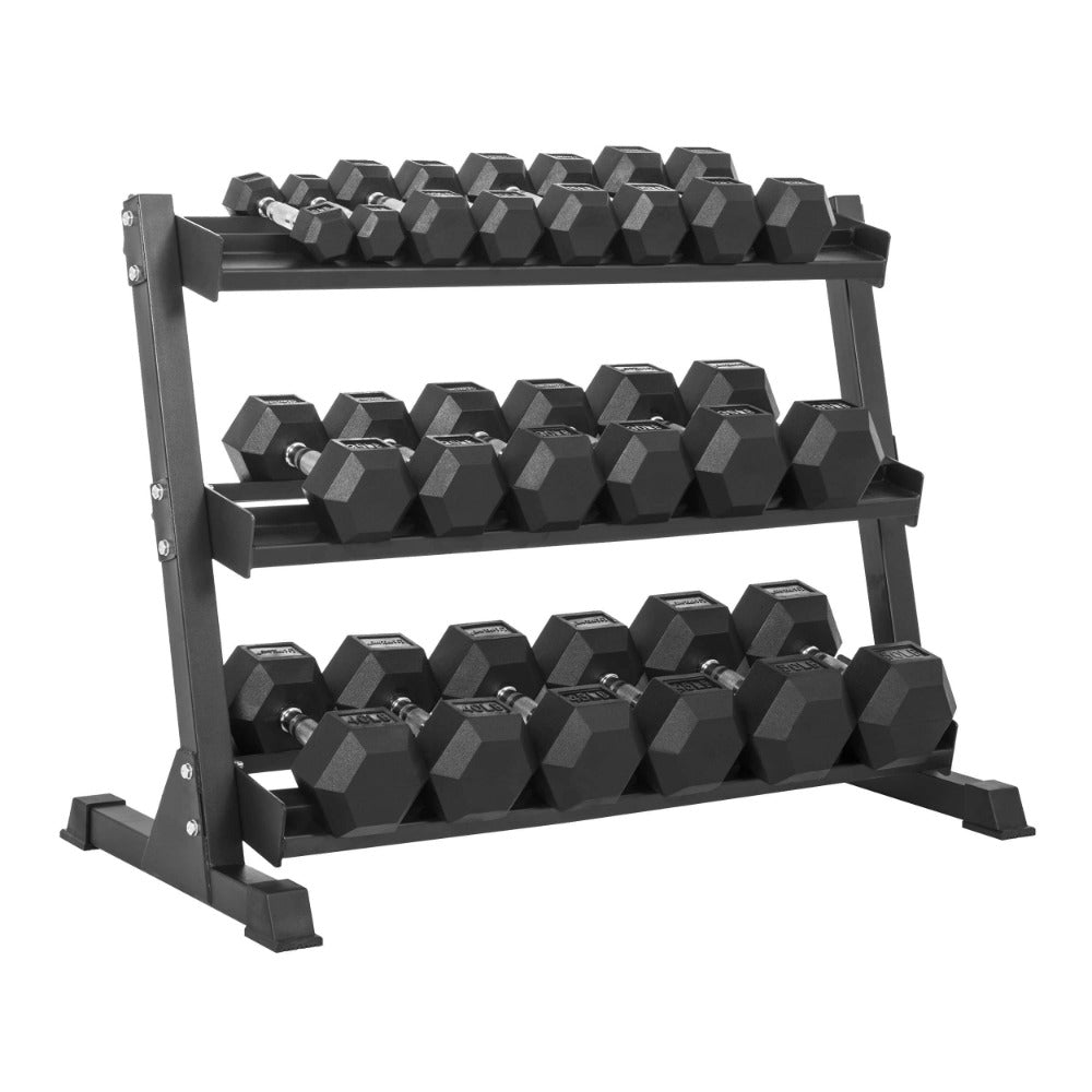 Hex Rubber Dumbbell Set With Rack