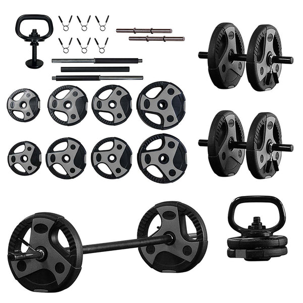 US Weight 54 Pound Adjustable Weight Set with Barbell, Dumbbells, and Kettlebell Handle – Versatile Exercise Equipment for Home Gym Workouts